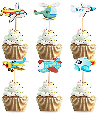 24 Stück Hubschrauber Flugzeug Cupcake Topper Kuchen Dekor Picks für Baby Shower Kindergeburtstag Party Flugzeugform Kuchendeckel Essen Spieße Kinder Thema Party Dekoration Zubehör