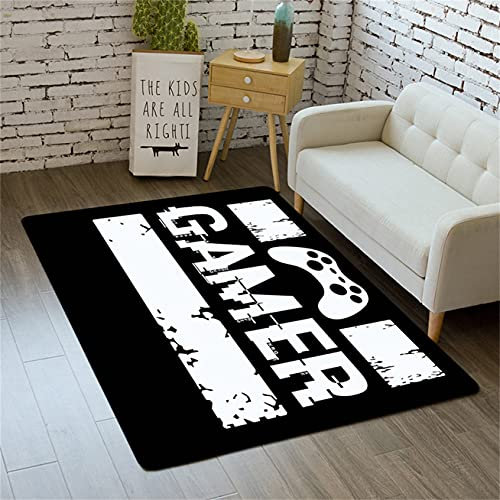 PEIHUODAN 3D Area Rugs Gaming Gamer Grip Print Carpets for Bedrooms Teenager Boy Kids Men Rugs Living Room Decorations Floor Washable Non-Slip Game Rugs Pads Black Blue Gray (White,80 x 120 cm)