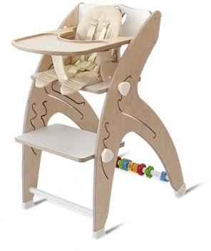 QuarttoLino 9 -in- 1 Baby - Hochstuhl aus Holz/Der Kinderhochstuhl ist ab 6 Monaten verwendbar, mitwachsend, höhenverstellbar, bis 150 kg belastbar (Weiß)