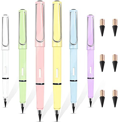 TOPJOWGA Tintenlose Bleistifte Ewig, 6 Stück Ewiger Bleistift Wechselkopf, Unendlicher Bleistift mit 6 Austauschbare Nachfüllungen Graphitstift, Kein Tintenstift, Wiederverwendbar (2)
