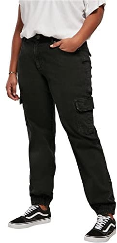 Urban Classics Damen Ladies Organic Stretch Denim Cargo Pants Hose, Black Washed, 31 EU