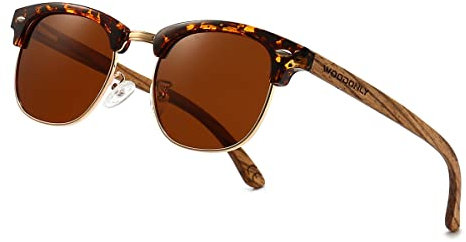 WOODONLY Holz Retro Polarisierte Sonnenbrille - UV400 Schutz Quadrat Shades für Herren und Damen Perfekte Geschenke (Braun, Zebrano)