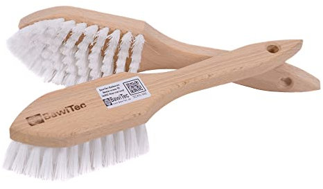 2 Stielbürsten BawiTec Reinigungsbürsten Handbürste 265 mm ppn-weiß mit Borsten Rand (Bart) Universal Scheuerbürste Spitze Form Holzgriff