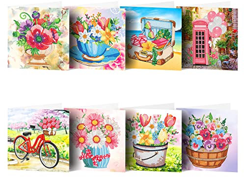 VDYXEW 8 Stück 5D DIY Diamond Painting Karten, Diamond Painting Geburtstag Karten, für Weihnachten, Muttertag, Thanksgiving, Valentine (J)