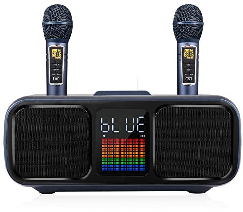 HIUYRFS Karaoke Casse Karaoke Portatile con 2 Microfono Wireless Karaoke Professionale Completo, Supporto, AUX, Scheda USB/TF, per Bambini, Adulti, Riunioni, Picnic (Blu)