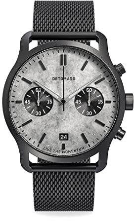 DeTomaso SORPASSO Chronograph Limited Edition ROCCE Schwarz Herren-Armbanduhr Analog Quarz Mesh Milanese Gold