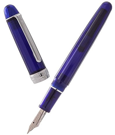 Natami Fountain Pen Fine Nib Transparent Clear Ink Converter Smooth Flow Rose Gold Trim Gift Leather Pouch Platinum Calligraphy (Sapphire Blue)
