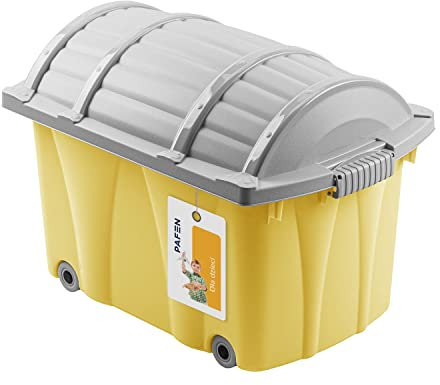 PAFEN Piraten Spielzeugkiste 49l mit Rollen - Schatzkiste 58 x 38,5 x 37,5cm - Spielzeugbehälter Aufbewahrungsbox für Kinder Ordnungsbox, Gelb