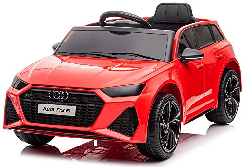 Playhouse Kinder Elektroauto Audi RS6 12V, Eva Räder,Leder Kinderauto Kinderfahrzeug der Hit (3.Rot)