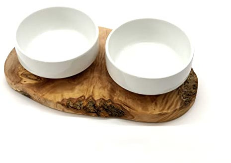 D.O.M. Futterstation Rusty aus Olivenholz - Mit 2 x Porzellanschale 0,4 Liter