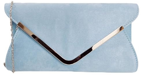 fi9® Clutch aus Wildleder, einfarbig, für Hochzeit, Abendveranstaltung, Party, Handtasche, Soft Blue / Serenity, medium