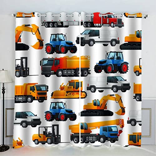 VASENA Kinderzimmer Vorhänge Bagger Cartoon-LKW Fenstervorhang mit ösen Junge Mädchen Schlafzimmer Wohnzimmer Küche Verdunklungsvorhang 2-Set (150x166 cm)