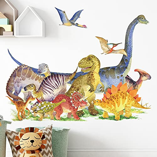 Runtoo Wandtattoo Dinosaurier Wandsticker Dino Aquarell Baby Wandaufkleber Kinderzimmer Babyzimmer Mädchen Junge Schlafzimmer Wanddeko