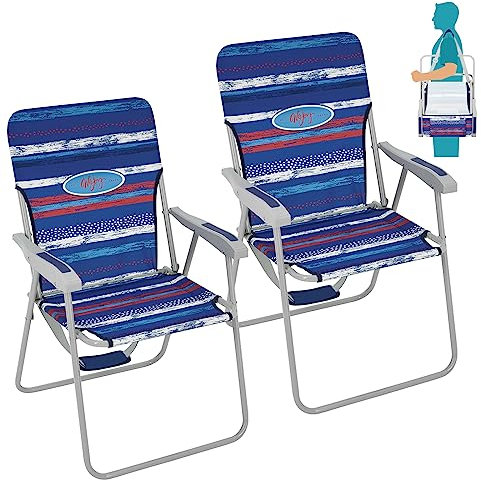 #WEJOY Klappstuhl mit hoher Rückenlehne, für den Außenbereich, Rasen, Konzert, Strand, mit harten Armen, Schultergurt, Tasche für Erwachsene, Camping, Festival, Sand, unterstützt 136 kg, Rot/Blau, 2