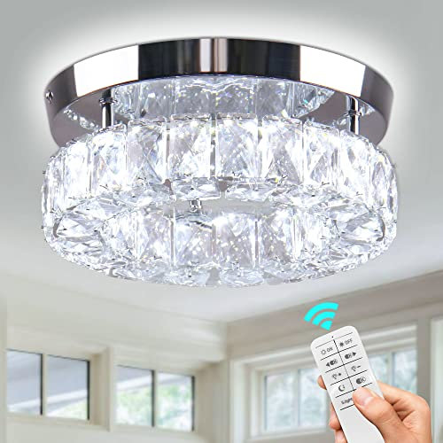 CXGLEAMING 9.8 Modern Crystal Chandelier Ceiling Light Fittings Dimmable Chandelier Flush LED Ceiling Light for Living Room Bedroom Bathroom Hallway Kitchen(Remote Control)