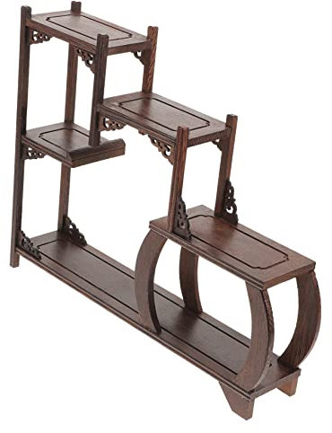Cabilock Ausstellungsstand Antike Display Rack Palisander Display Stand Catering Stand Chinesische Tee Tasse Halter Eckkuriositätenschränke Curio Regal Eckvitrine Wenge Wen Wan Statuette