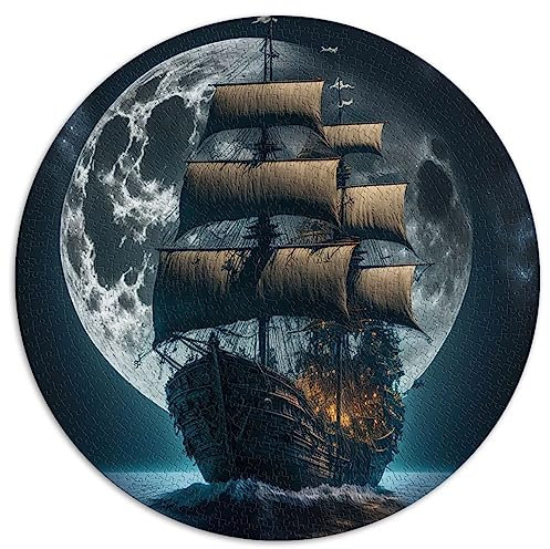 Puzzles Boot Mond Nacht für Erwachsene 1000 Teile Puzzle runde Puzzles Anspruchsvolles Spiel (67,5 x 67,5) 1000 Teile