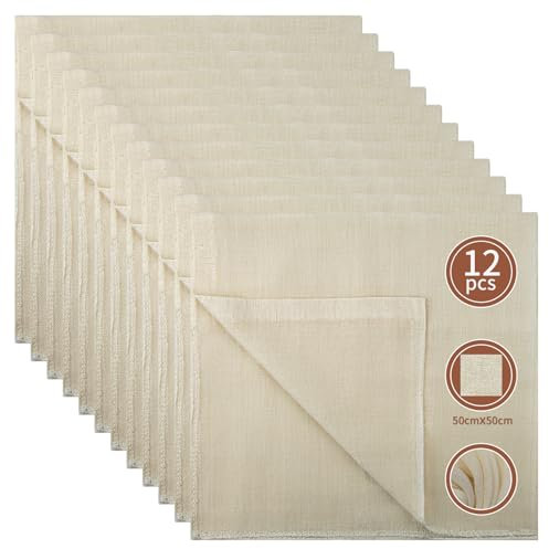 Lot de 12 torchons en pur coton réutilisable et lavable non blanchi pour fromage fait maison, lait de noix, baies, jus de fruits et jus de légumes 50 x 50 cm