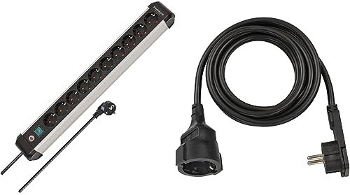 Brennenstuhl Premium-Alu-Line Steckdosenleiste 10-Fach/Steckerleiste aus hochwertigem Aluminium & Qualitäts-Kunststoff-Verlängerungskabel mit Flachstecker