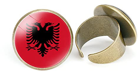 Verstellbarer Ring Mit Albanien-Flagge – Muster, Flaggenkunst, Runder Offener Fingerring Für Frauen, Teenager, Mädchen, Unisex, Persönlicher Körperschmuck, Geschenk, Jahrestag, Wie Abgebildet,