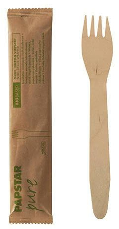 50 Gabeln, Holz pure 15,5 cm einzeln verpackt in Papierbeutel