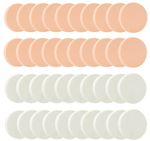 SYEYCW 40 Stück Make Up Schwämmchen, Runder Make Up Schwamm, Gesichtsfarbe Schwamm Set, Kosmetik-Werkzeug für Flüssige Grundierung Waschen Reinigung Kosmetik Applikatoren, Hautfarbe, Weiß