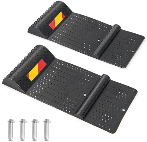 COSTWAY 2er Parkmatten mit Bremsschwelle, Einparkhilfe Parkbegrenzung Gummi, Autostopper Anfahrschutz für Garagen Parkplätze