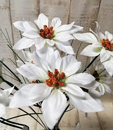 Weihnachtsstern-Strauß 15 Blüten 6/8cm weiß 40cm lang künstlich Weinachten-Deko basteln