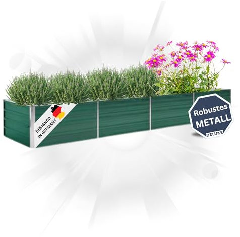 DELUKE Hochbeet für Garten Oskar Grün | 320x80x45cm | Verzinkter Stahl | Wetterfest | Gartenbeet Kräuterbeet Blumenbeet Beet hoch Frühbeet für Garten Gemüsebeet
