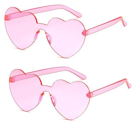 LLGSDLL 2Pcs Retro Herz Hippie Sonnenbrille,Randlos Candy Transparente Sonnenbrille für Kostümzubehör,Hippie Bunte Brille für Cosplay 70er Party Halloween-Dekoration