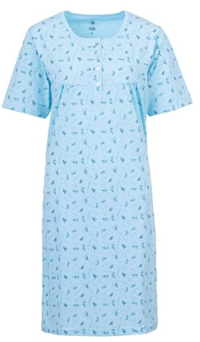 Zeitlos Nachthemd Damen Kurzarm Zweigen Knöpfe M-6XL Knopfleiste Schlafshirt, Farbe:blau, Größe:5XL