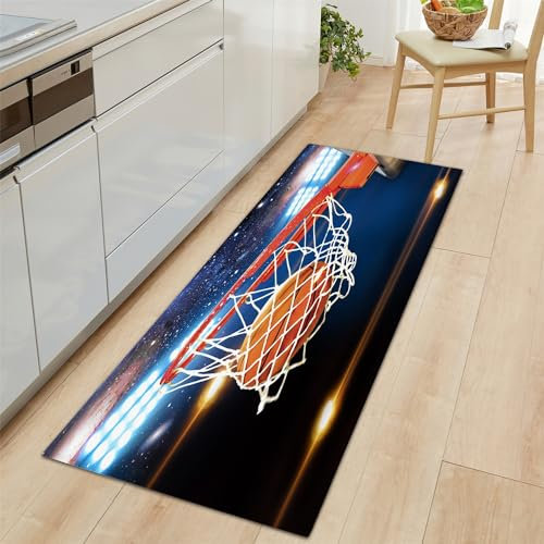 Teppich Läufer Flur rutschfest Teppich Läufer 60x120cm, Basketballkorb Teppich Waschbar Blau Teppichläufer Flur Läufer Teppich für Flur, Küche, Schlafzimmer