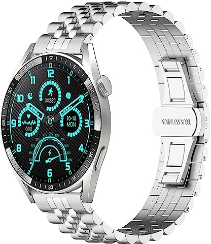 SMYAOSI Edelstahl Uhrenarmband für Aigo GT8 Smartwatch, Ersatz Poliert Metall Matt Gebürstet Armband für Herren Damen Aigo GT8 Strap mit Schmetterlingsschnalle (Silber)