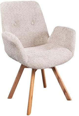 Riess Ambiente Drehbarer Stuhl Baltic - beige Natur - Bouclé Stoff Eiche Massivholz - Esszimmerstuhl mit Armlehne Schaumstoff-Polsterung
