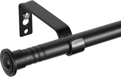Starbover Barra de cortina negra mate, barra de cortina extensible de 16 mm, 76 – 116 cm, barra de cortina de metal, montaje en pared con soportes y topes para salón dormitorio