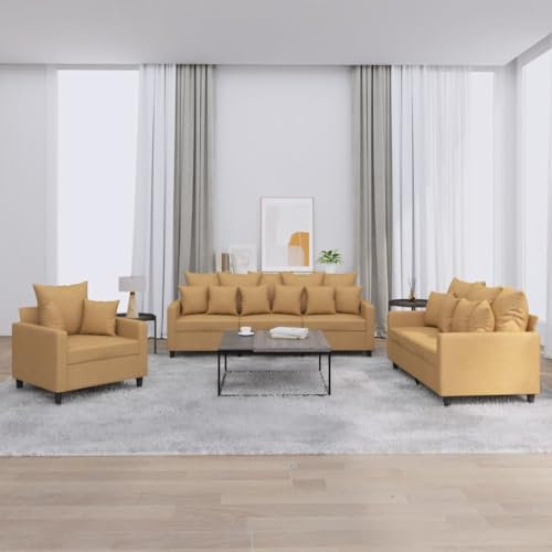 Willood 3-TLG. Sofagarnitur mit Kissen Braun Samt,Sofa geeignet für Wohnzimmer, Sofa Set, mit Armlehnen und Kissen