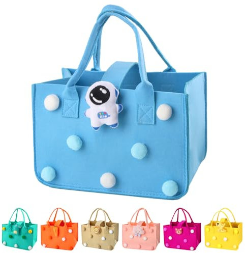 Borsa per la Spesa in Feltro, FainFun 30 * 20 * 18 cm Cestino in Feltro con Manico Quadrata, Sacchetti Grandi per la Spesa, Cestini per Legna da Riviste, Giornali (Cielo blu)