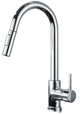 Grifo de cocina cepillado moderno con pulverizador extraíble, grifo mezclador monomando con rotación de 360 grados, acabado cromado