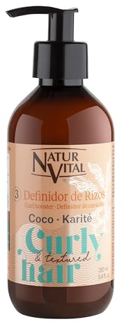 NaturVital Curly Booster Definidor de Rizos Coco y Karité 280 ml | Para cabello rizado, ondulado o texturizado. Sin siliconas ni parabenos. Apto para cabello teñido. Método Curly