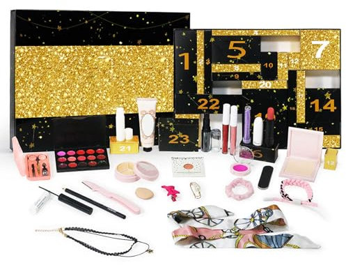 Makeup Adventskalender 2024 Teen Girls Frauen Beauty Countdown Kalender Weihnachten Trendy Stuff Unique Makeup Set Adventskalender für Frauen Teen Girl Mascara Lipstick Blush Eyebrow Gel Eyeshadow