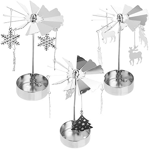 MERRYHAPY Drehbarer Kerzenhalter Aus Metall Schmuck Schneeflocken-Design Für Weihnachtstischdekoration Silberner Kerzenständer Drehbarer Sockel