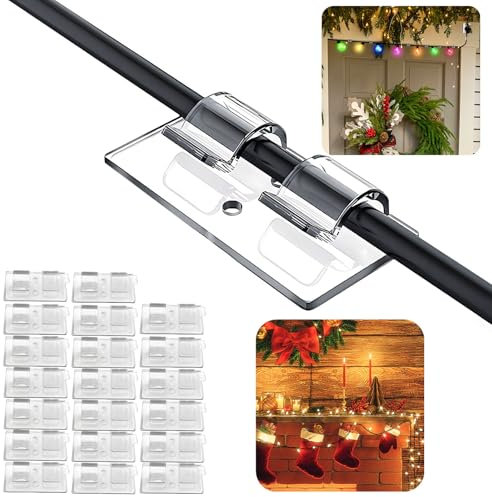 GJV Lot de 20 crochets pour guirlandes lumineuses extérieures, crochet léger robuste avec bandes adhésives imperméables, supports de cordon extérieurs transparents pour suspendre les décorations de