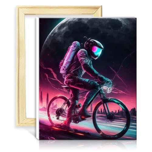 LiHEQING Paint by Numbers Kits Astronaut Cycling Space Paint by Number Adults for Home Wall Decor Adult Kids Gift DIY Frame(40x50cm)