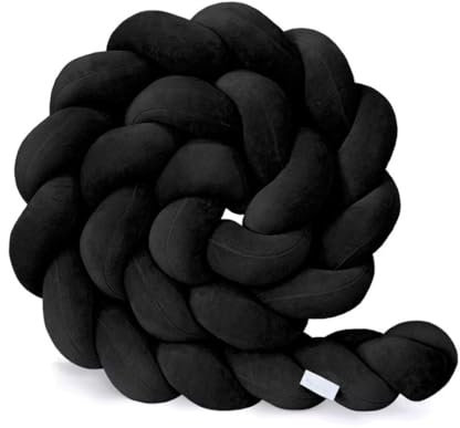 Bettschlange Geflochten, Baby, Babybett Umrandungen, Kantenschutz Bettumrandung Knotenkissen, Seitenschläferkissen, Baumwolle Schlafkissen Kissen,Schwarz,150cm