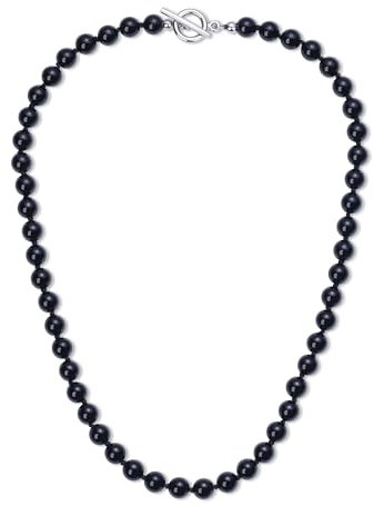 GAVU Handgefertigte Herren Halskette mit glatten Onyx-Perlen Kristall Perlenkette für Männer 50cm