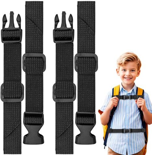 XIANGLONGY 2 Stück Verstellbarer Brustgurt Rucksack Kinder, Schulrucksack Brustgurt für Rucksack mit Schnellverschluss, rutschfest Rucksack Brustgurt für Joggen Wandern Außerhalb (Schwarz)