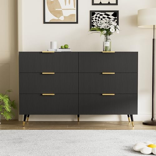 Kebnor Elegantes Sideboard mit modernem Design, Kommode mit Schubladen und viel Stauraum (Schwarz)