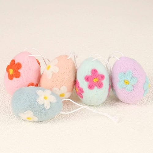 HERZONE Ostereier Anhänger aus Filz 6 * 4cm 5stk Ostern-Deko Ostereier zum Aufhängen Osterdeko Frühlingsdeko Ostern Frühling (bunt- Große Eier B)