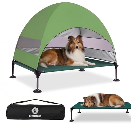 Erhöhtes Hundebett Outdoor mit UV-beständiges Dach，Hundeliege Klappbar mit Anti-Rutsch-Füßen, Hundezelt Outdoor mit Großem Schatten, Kühlendes ErhöHtes Hunde Bett für Camping, Garten (Grüner, L)