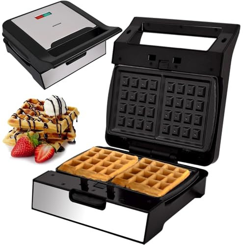 Syntrox Belgische Waffeln Maker mit Wechselplatten, Edelstahl, schnelles Aufheizen, Antihaftbeschichtet, verschiedene Wechselplatten, Multifunktionsgerät